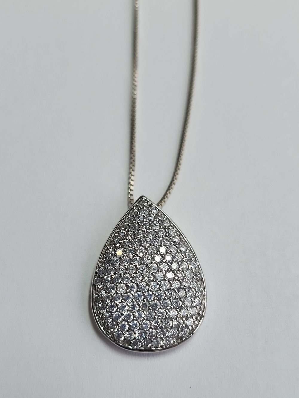 Sterling Silver Pavé Teardrop Pendant On Sterling Silver Chain 925 15" Length